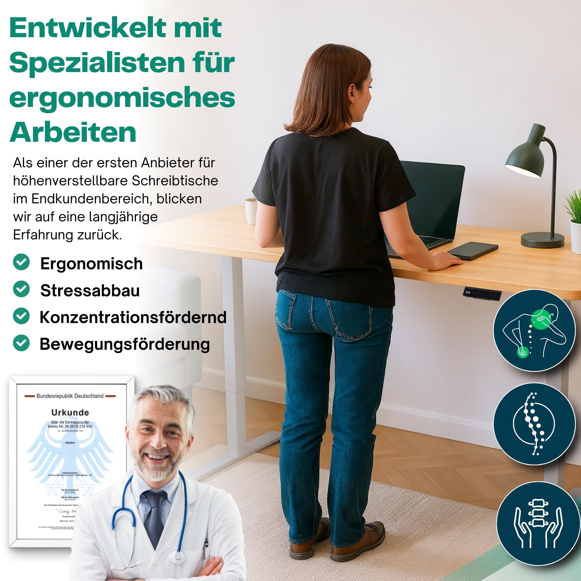 ALBATROS Schreibtisch-Gestell Lift S5S + Kabelkanal, Silber, 2X Motoren, elektrisch höhenverstellbar mit Memory-Funktion, Kollisionsschutz und Soft-Start/Stop