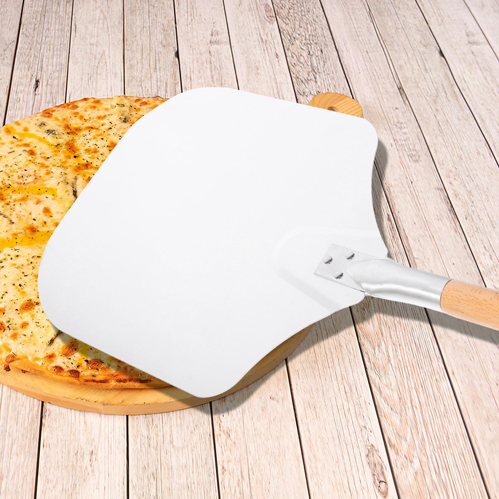 POPETPOP Pelle à Pizza Aluminium Légère avec Manche Bois Amovible Spatule de Cuisson Polyvalente pour Pizzas Gâteaux et Desserts Accessoire de Cuisine et Anti- Rangement Facile Suspension