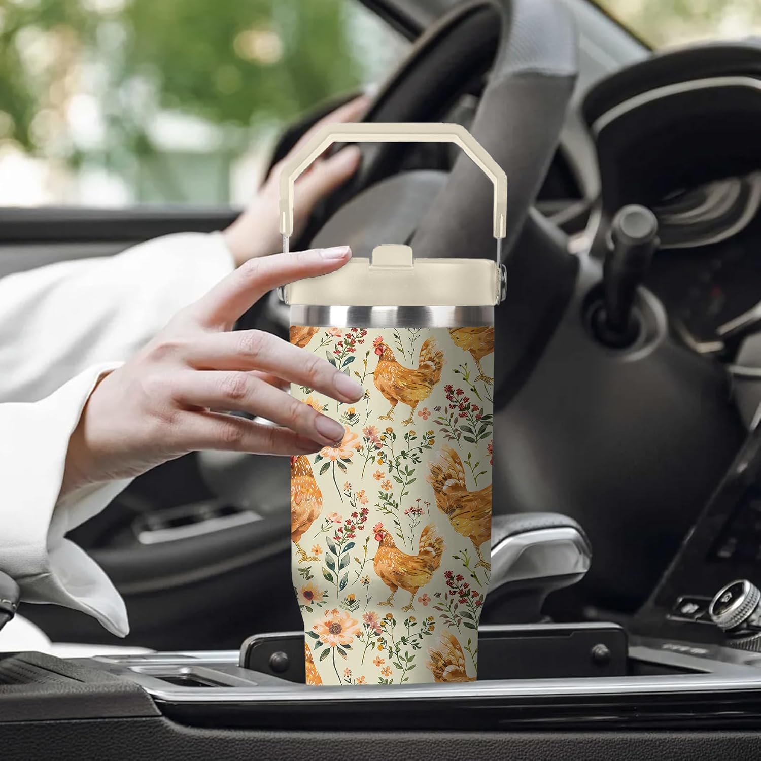 30 Oz Chicken Tumbler with Handle and Straw, Insulated Rooster Cup Gifts for Chicken Lovers Women, Double Wall Stainless Steel Chicken Mugs, Chicken Travel Mug Chicken Gifts for Women - Image 5