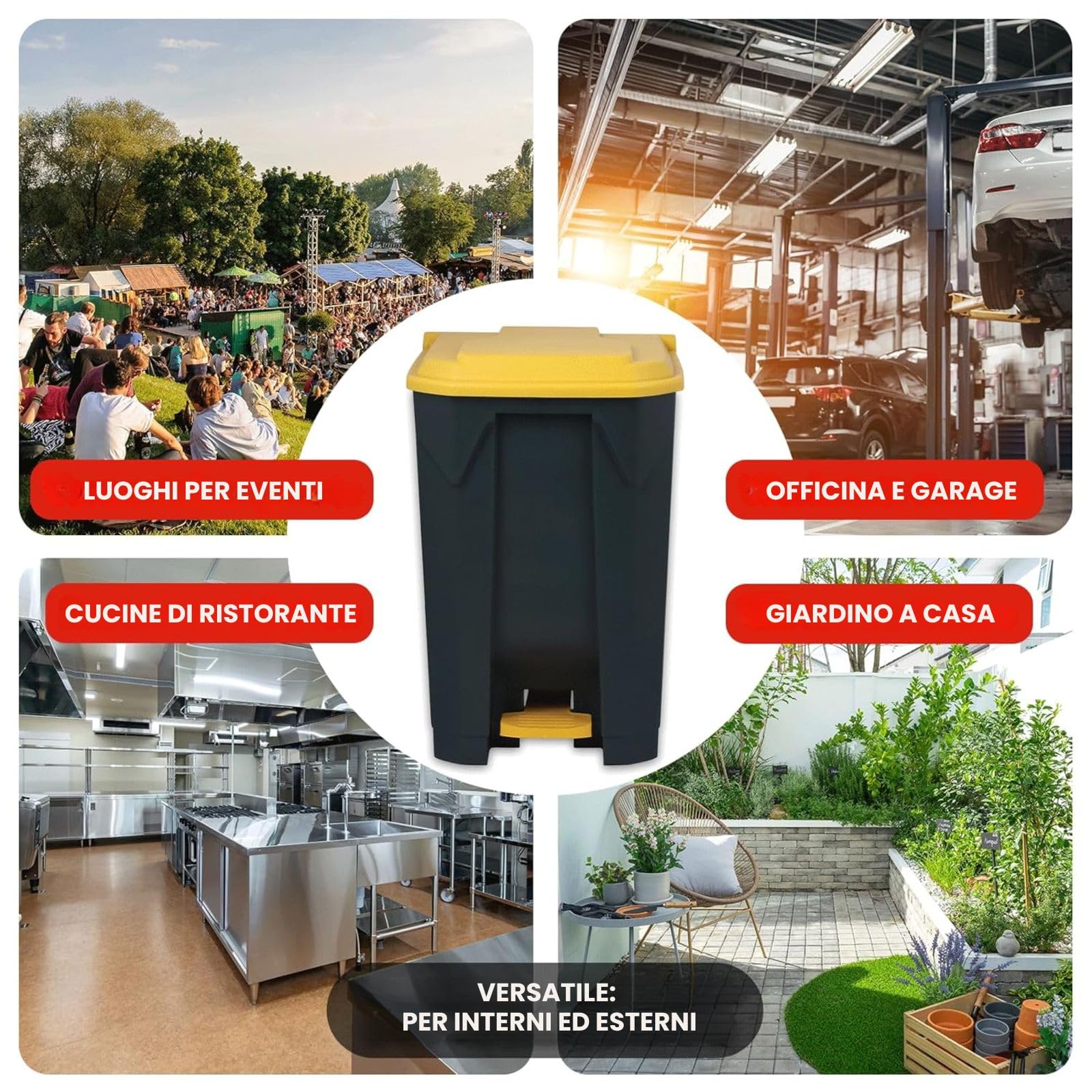 Casa Pura Pattumiera da 100 litri, coperchio giallo, per cucina e ufficio, sistema di raccolta differenziata, a pedale