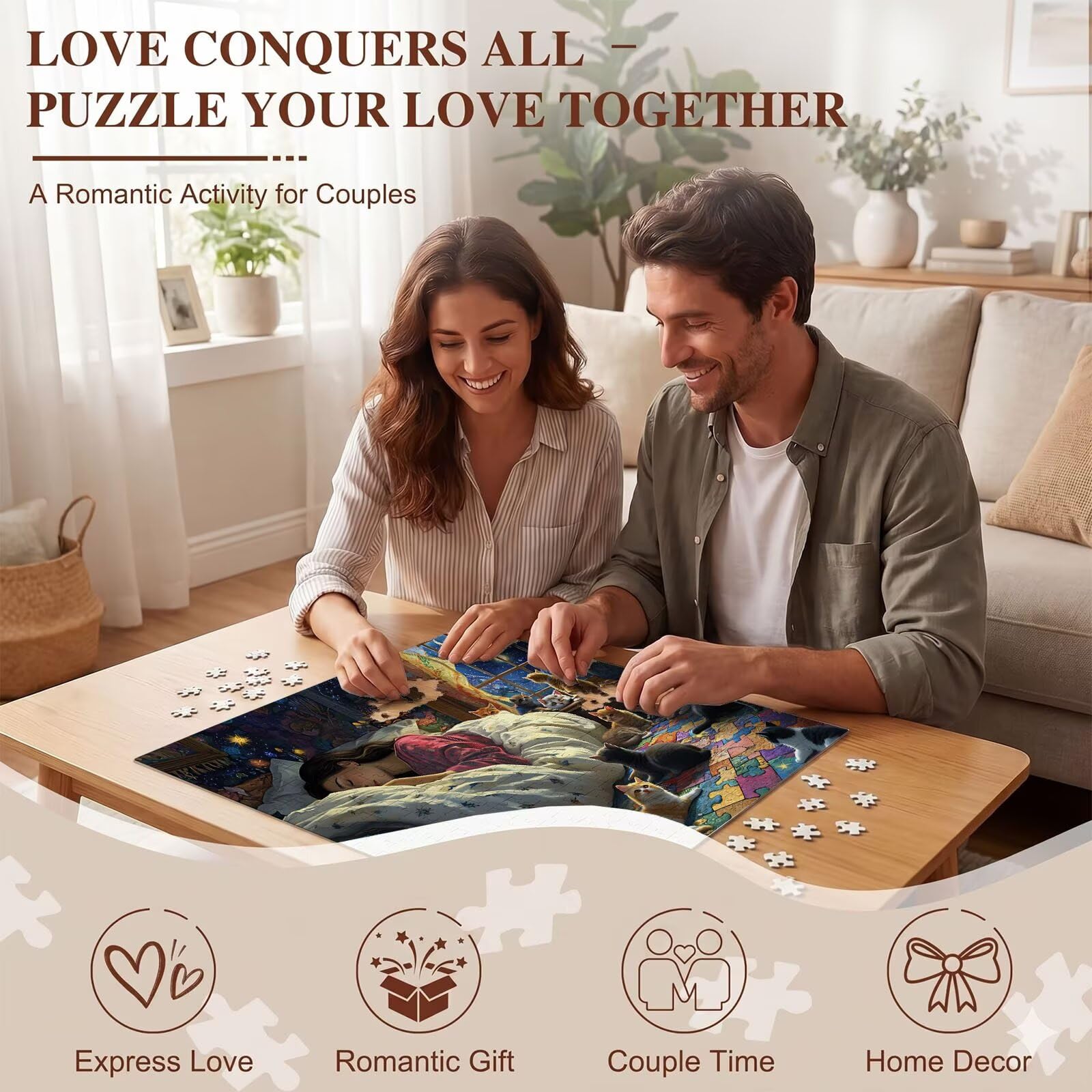 gatto ragazza Puzzle 4000 Pezzi per Adulti, Puzzle in Legno - Collezione Classica con Poster Incluso - Sfida di Concentrazione e Passatempo Antistress, Gioco Educativo per Famiglia, 141 x 87 cm f0-695