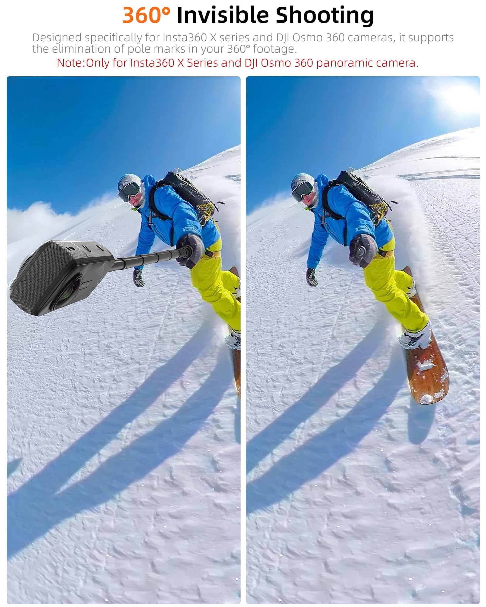 Treppiede per action cam da 147 cm, per Insta360 X5/X4/X3/Ace Pro 2/GO 3S, DJI Osmo 360, Pocket 4/3, tutti i modelli GoPro, impugnatura estensibile 2 in 1, supporto da viaggio, monopiede, accessori