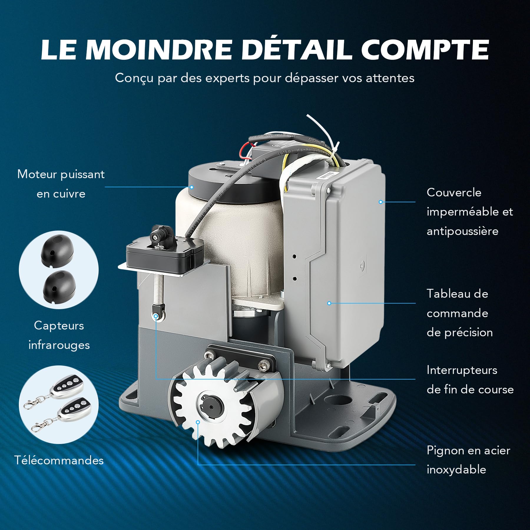 CO-Z Motorisation pour Portail Coulissant 280W - Automatisme Portail 600KG 12M avec 2 Télécommandes, 4m Crémaillères et Capteurs de Sécurité - IP44