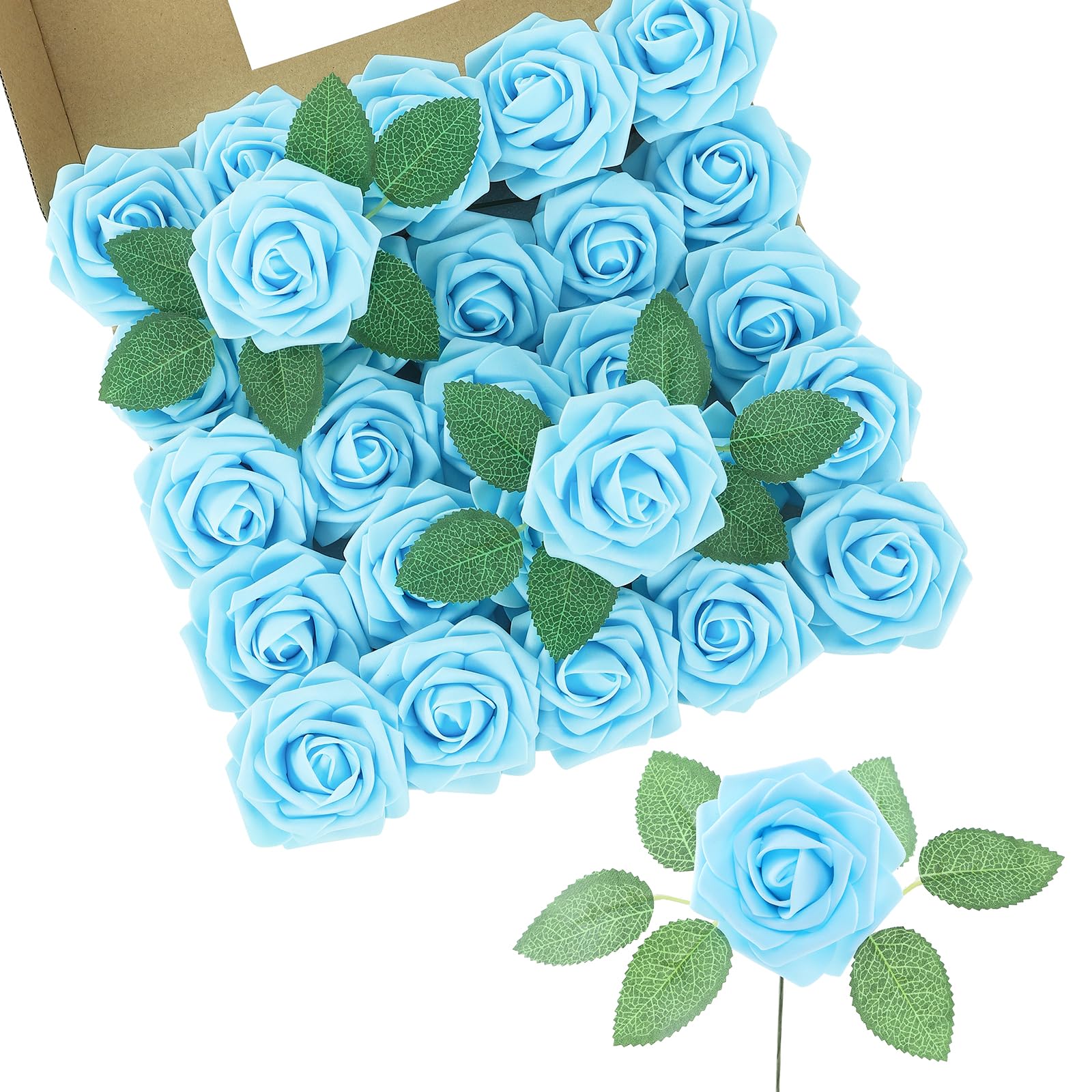 DuHouse Artificial Roses 50Pcs Fake Foam Rose Flowers Weeding(Sky Blue) — image 1