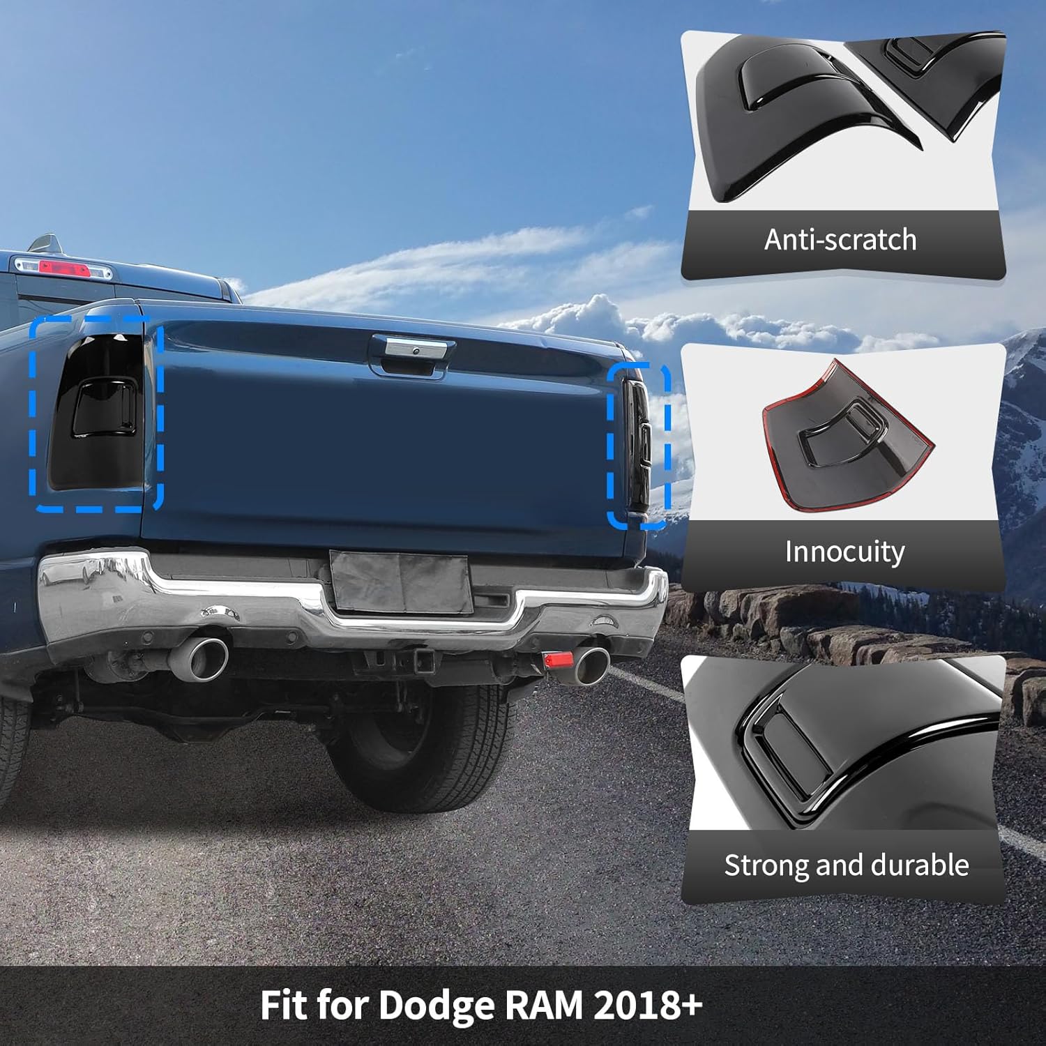 CheroCar Tail Light Lamp Cover Fit for 2018 2019 2020 2021 2022 2023 2024 2025 2026 Dodge RAM Smoked Black Tail Light Cover Trim Rear Guard Blackout Exterior Accessories