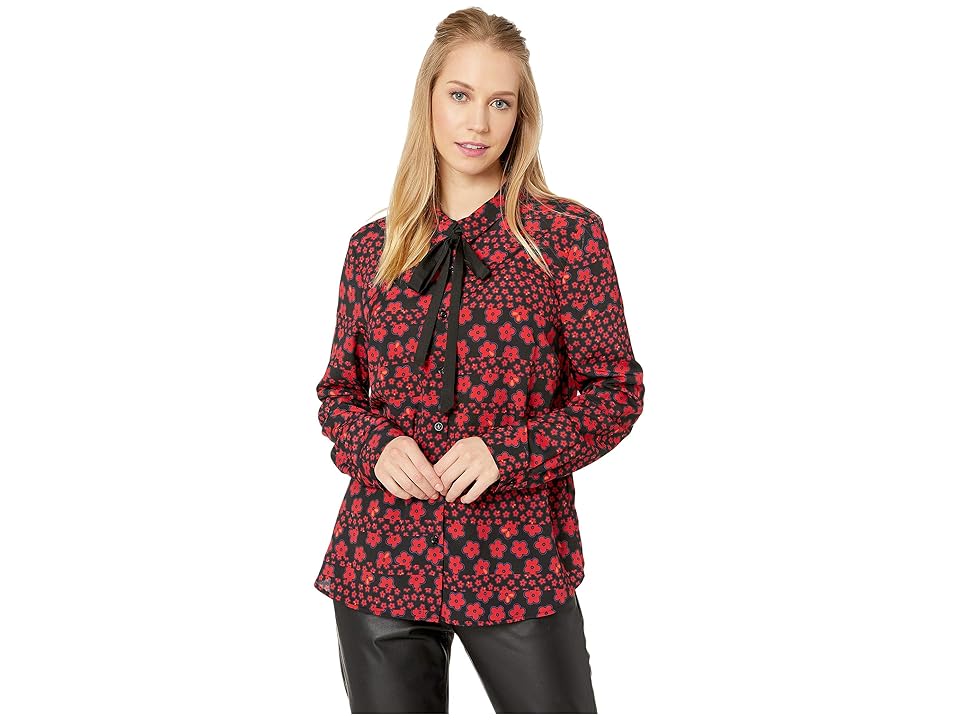 

BCBGeneration Button Down Shirt w/ Neck Tie (Red/Black Combo) Women's Clothing