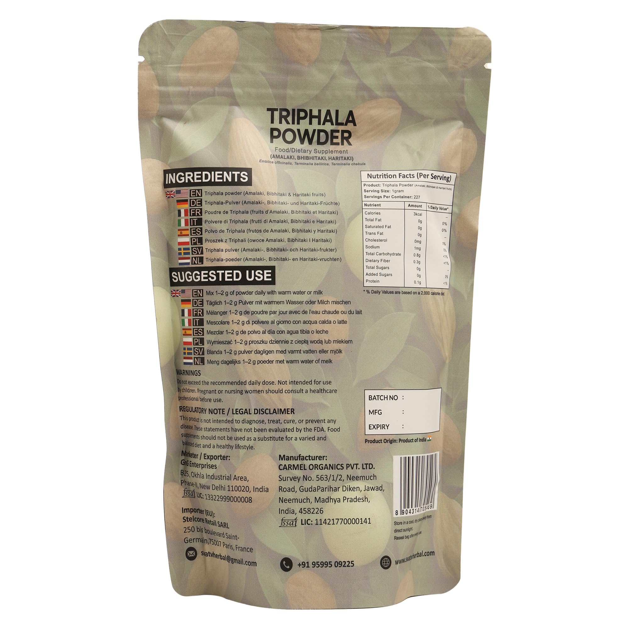 Triphala Powder 227g Formula of Amla, Haritaki & Bibhitaki – 8 Oz