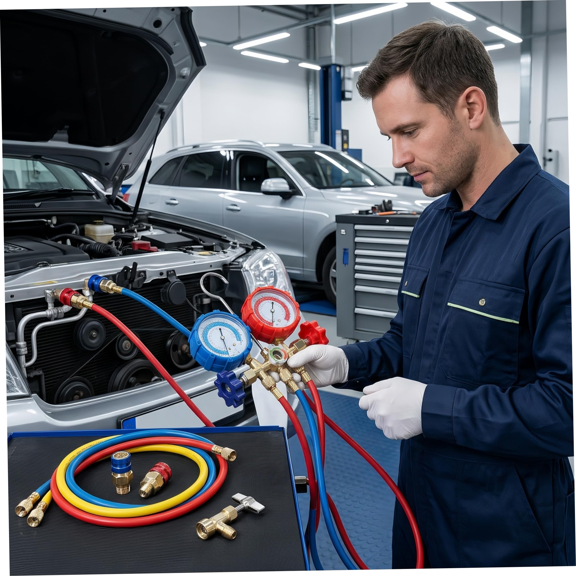 Set manometro AC accurato in rame per refrigerante R22 e R134A, strumento diagnostico professionale per climatizzazione automobilistica, kit di manutenzione