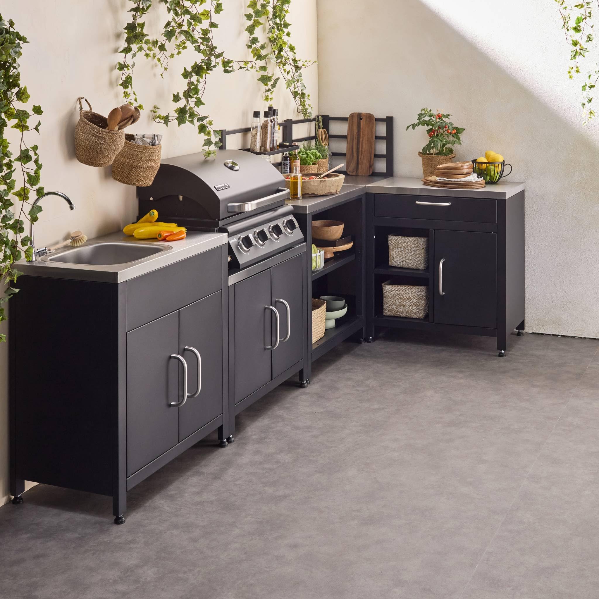 sweeek - Cuisine extérieure 5 modules en acier inoxydable avec barbecue gaz 4 brûleurs
