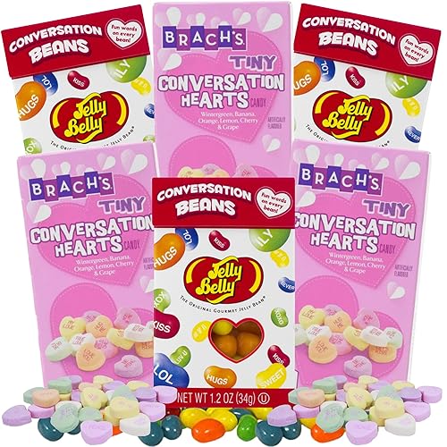 Brachs Tiny Candy Conversation Hearts and Jelly Bean - Juego de caja individual de 6 unidades 1 onza Brachs and Conversation Beans