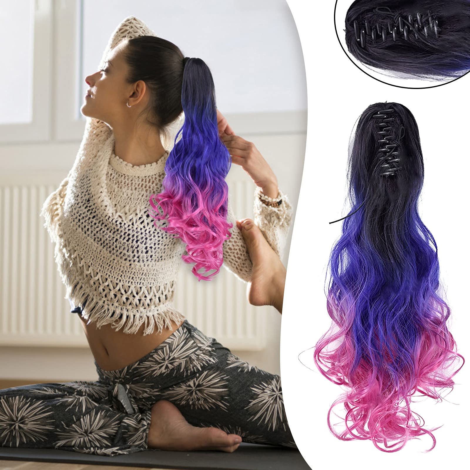 Amazon.com : Wavy Long Tri-Color Synthetic Wig Woman Ponytail Curly  Extension Hair wig Human Hair Clip in Extensions Black : Beauty & Personal  Care