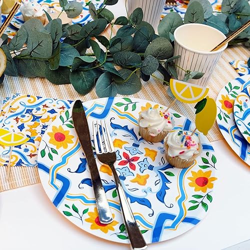 Miniatura 2 de Coterie Servilletas de cóctel de papel floral azul y amarillo (juego de 25)  Servilletas de cóctel de diseño para novia y baby shower, cena, fiesta