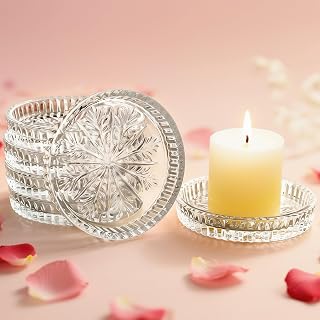 Set of 6 Pillar Candle Holders, 3.5 Inch Glass Candle Plates