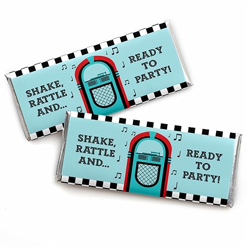 50 's Sock Hop – Candy Bar Wrapper 1950s ROCK N ROLL Party Favors – Juego de 24