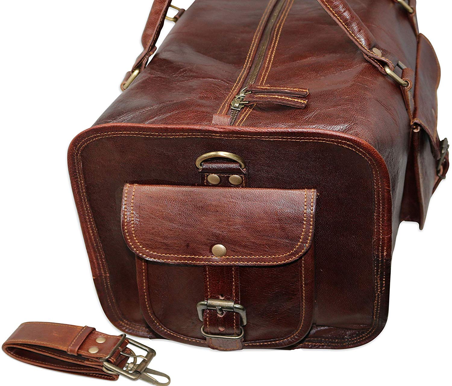 60 Cm Bolso Bolsa Viaje Veliz Equipaje De Cuero Piel Grande Vintage para Cabina Fin Semana Gimnasio Deportes Carry-On Hombre Y Mujer