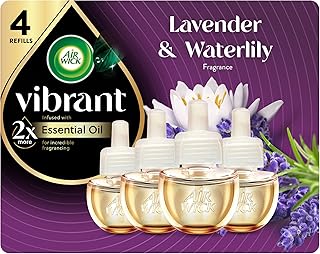 Vibrant Plug In Scented Oil Refill, Infused with Essential Oils, Plug In Air Fresheners for Home, Lavender & Waterlily, 4 ct