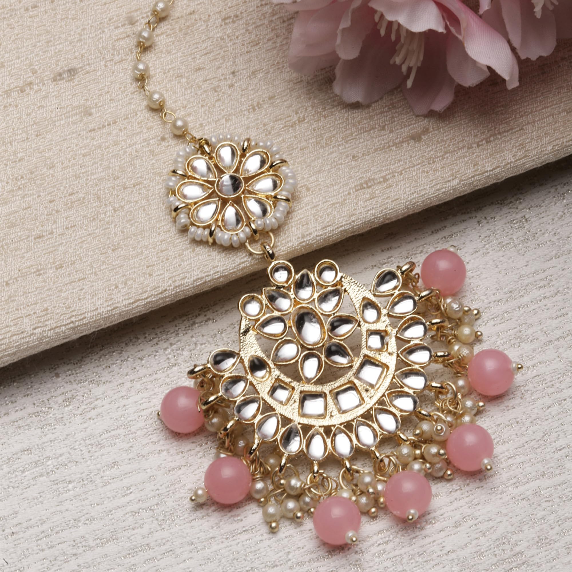 Gold-Plated Maang Tikka with Meenakari Design