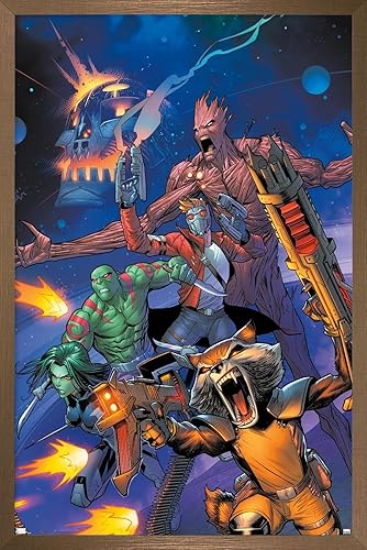 Trends International Marvel Comics Guardianes de la Galaxia - Póster de pared con gritos grupales, 22.37 x 34.00 pulgadas, versión enmarcada en