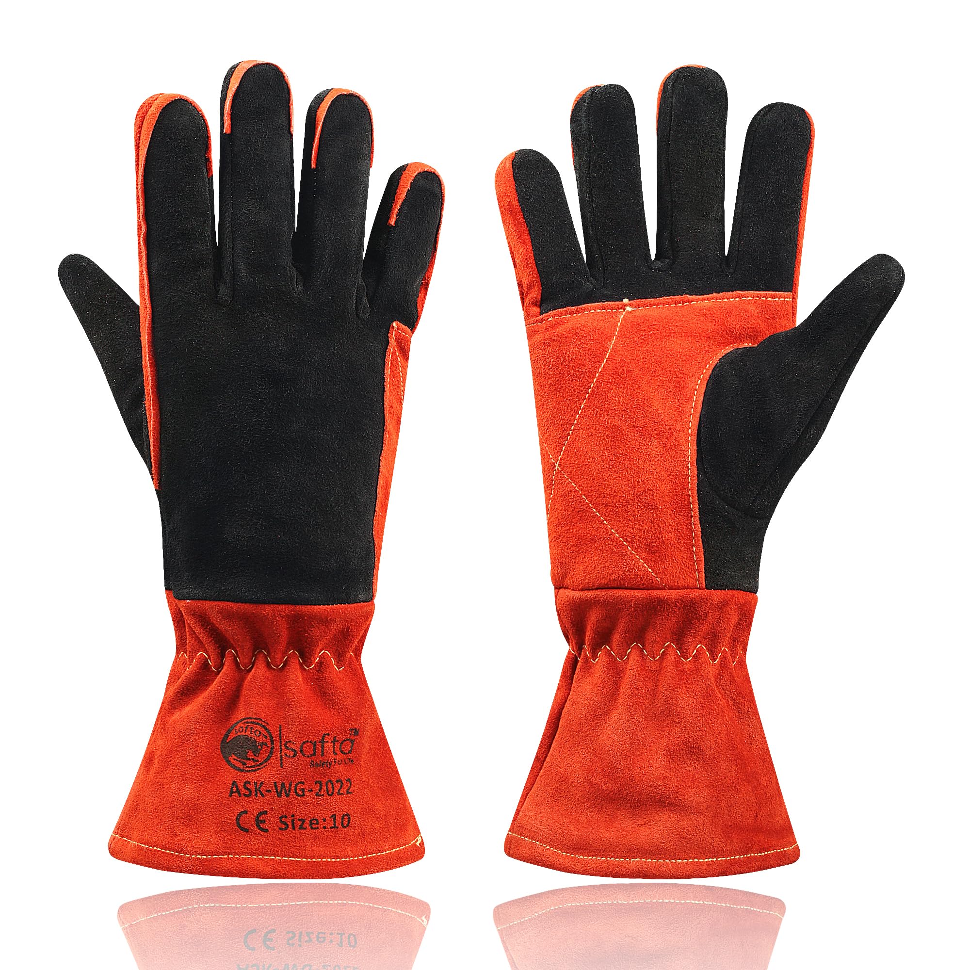 SAFTA Extreme Heat Resistant Gloves, Welding Gloves, Fire Heat Resistant Black 14INCHES, Fireproof Leather For Stick Mig Welder Forge Blacksmith Fireplace Wood Stove Fire. (Red Black) (Red/Black)