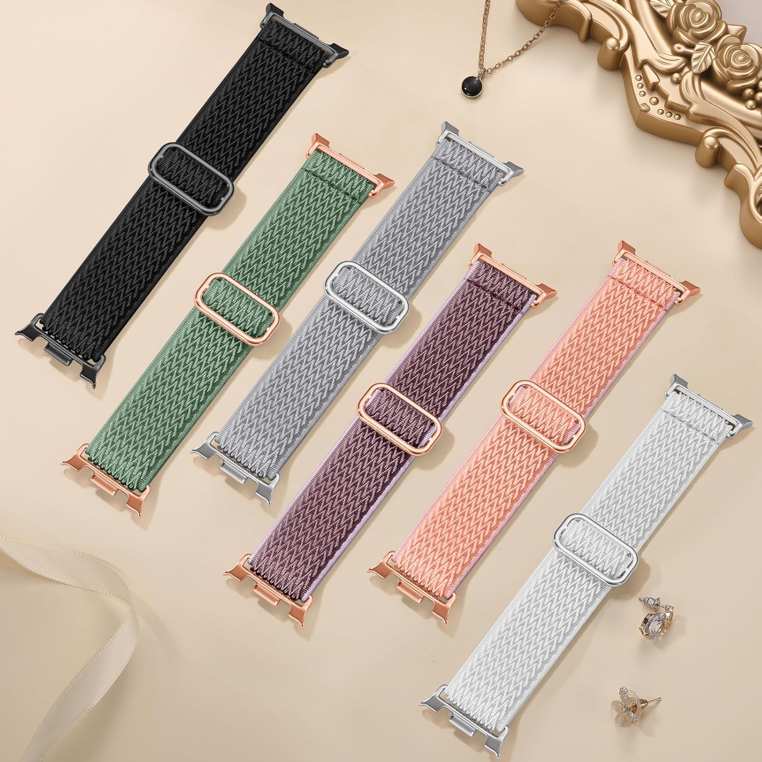 Easuny 6 Pack Stretchy Bands Compatible with Samsung Galaxy Watch 8 Band 40mm 44mm, Samsung Galaxy Watch 8 Classic 46mm Loop, Elastic Nylon Fabric No Gap Sport Strap Replacement for Women Men - Image 5