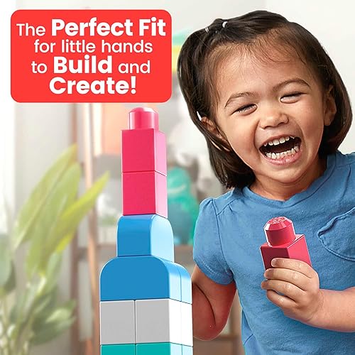 Miniatura 4 de Mega Bloks Building Toys - Bloques de construcción para niños pequeños, bolsa de construcción grande de 80 piezas con bolsa de almacenamiento,