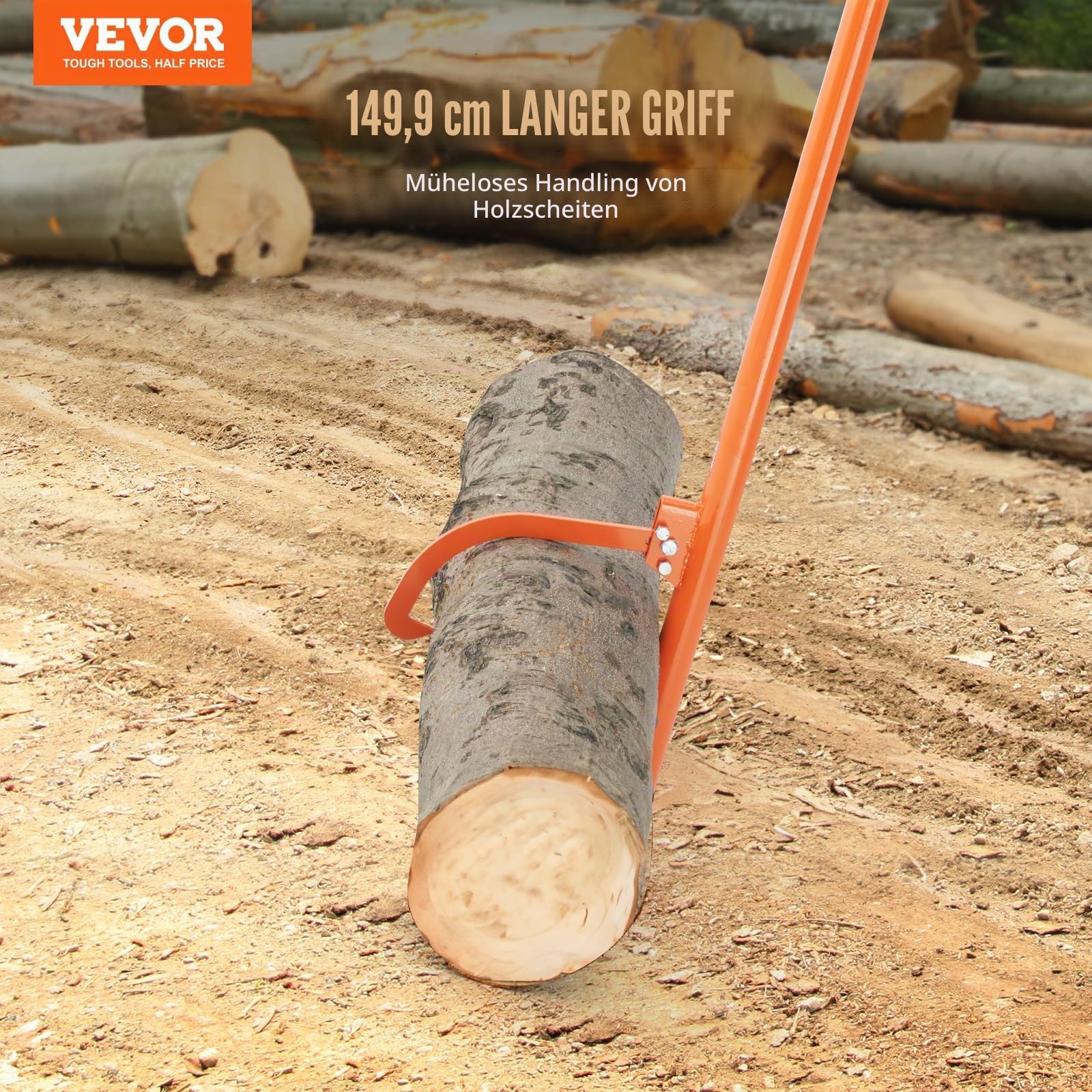 VEVOR Fällheber, 1500 mm, Stammheber aus Stahl, Stammwender, Forsthaken für Stämme mit max. φ 81cm, Forstwirtschaftswerkzeug, Fällhilfe mit Doppelfunktion zum Rollen & Festklemmen von Stämmen