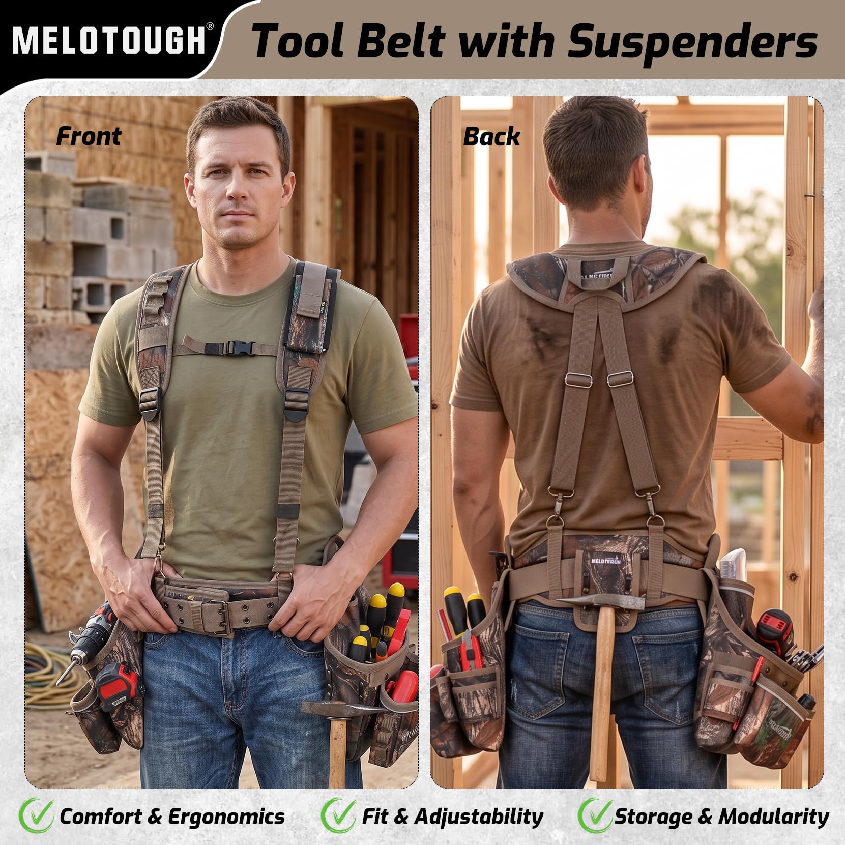 MELOTOUGH Ceinture porte-outils avec porte-outils robuste 18 poches