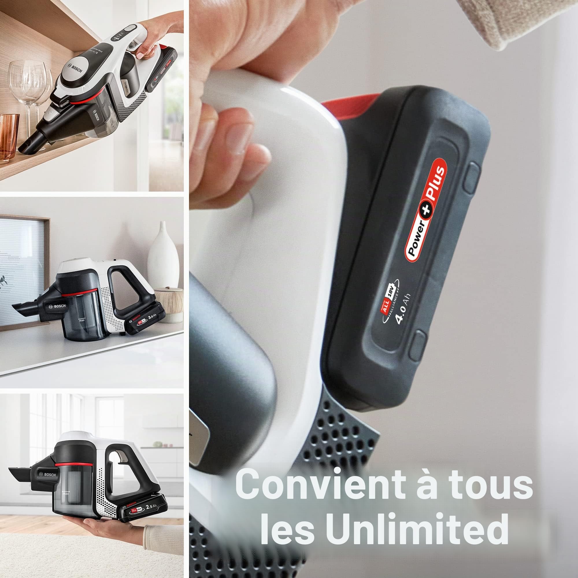 Bosch Batterie de Rechange Power for All BHZUB1840 18 V 4,0 Ah - Convient pour Tous Les aspirateurs sans Fil Unlimited - Autonomie Extra Longue - Haute Performance - Convient pour Le Nettoyage de