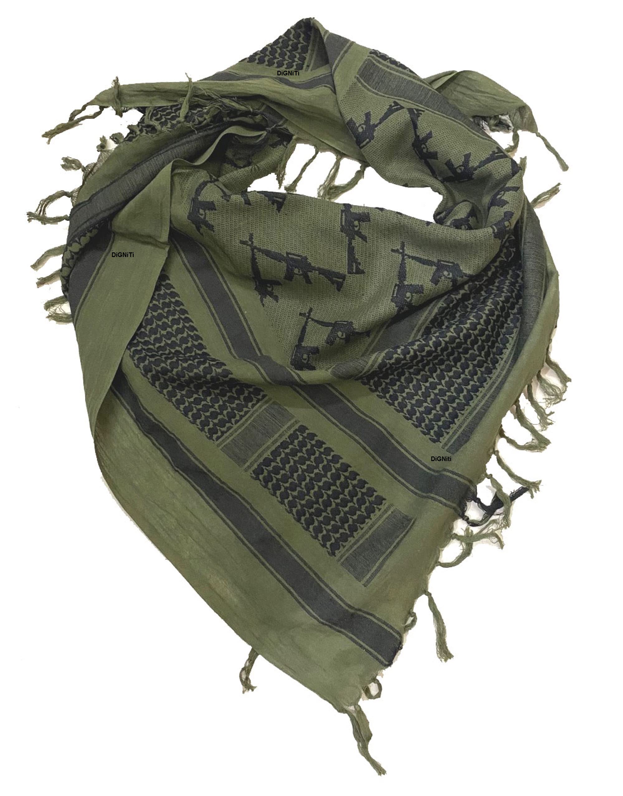 Army Gun Rifle Design Cotton Military Shemagh Scarf - Green Desert Reversible for Men All Season-image-12