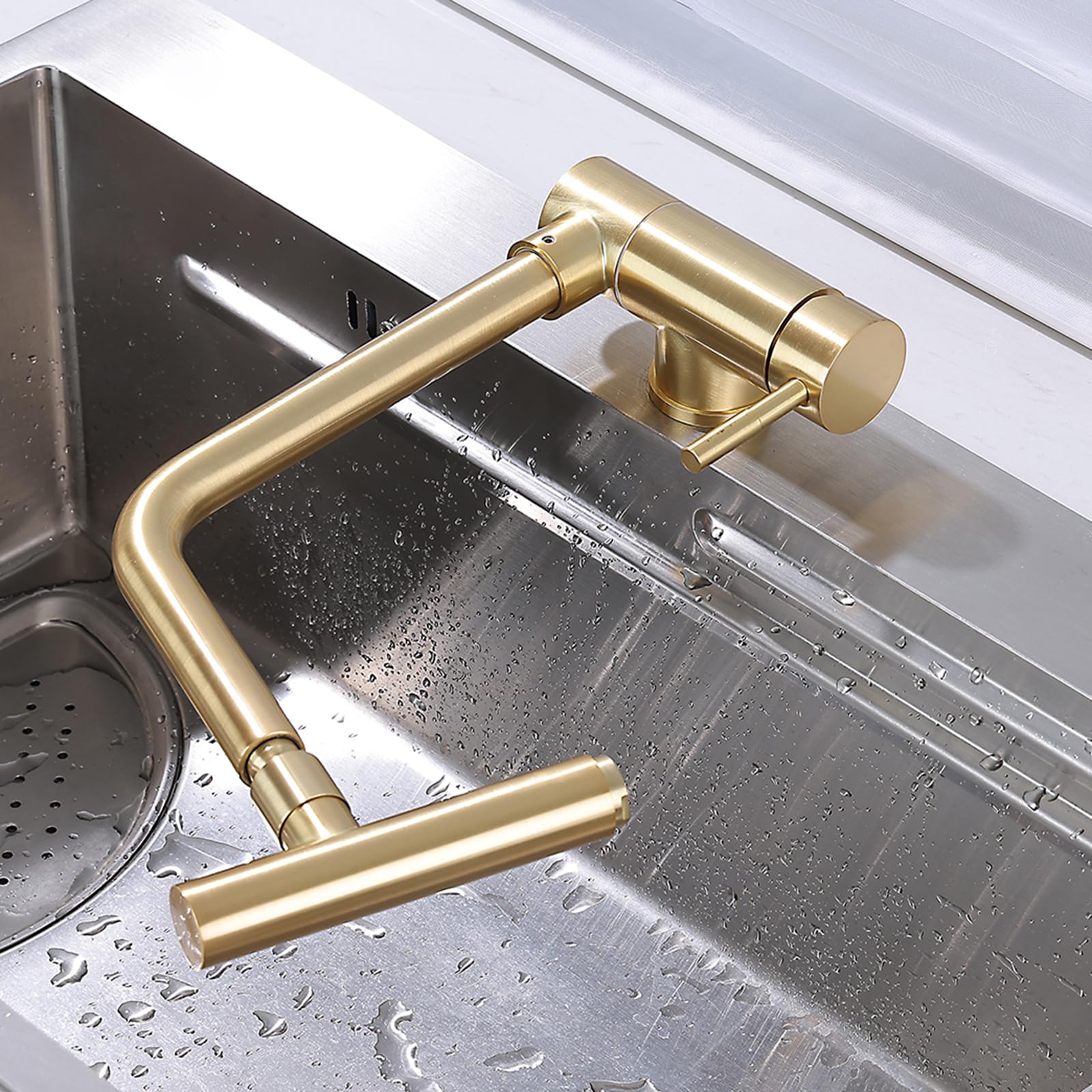 XJTNLB Grifo Cocina Abatible Dorado Cepillado Grifo Monomando Cocina, Mezclador de Fregadero con Caño Flexible