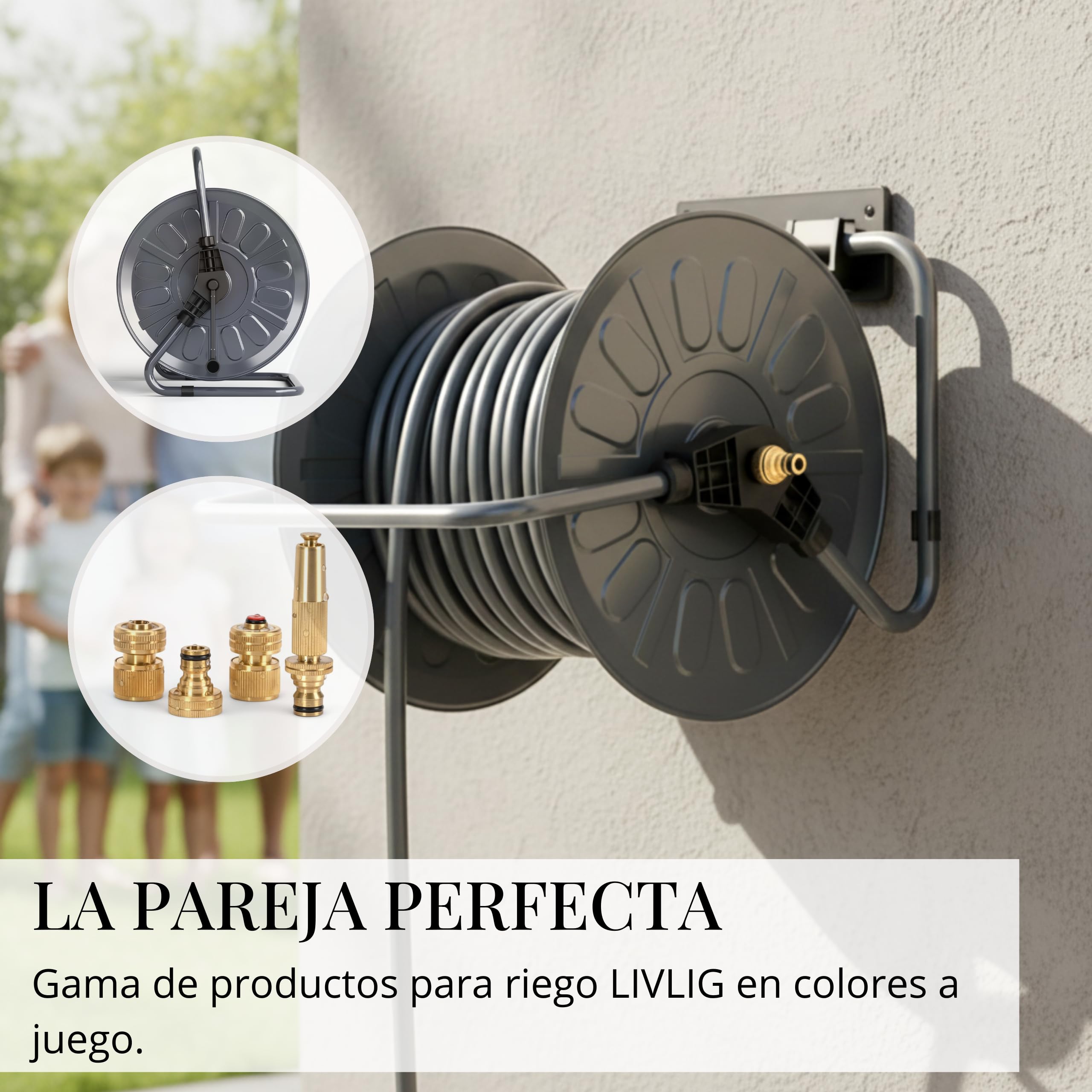 LIVLIG Manguera Jardin 30m – Manguera de Riego Flexible, 60% Reciclado, Resistente UV, Antitorcion, 1/2 Pulgada, Anthracite