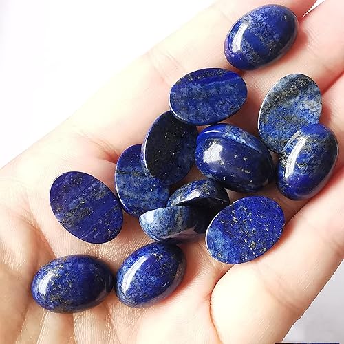 Miniatura 2 de Bacatgem 7 cuentas ovaladas de lapislázuli con parte trasera plana, piedras preciosas de cristal para hacer joyas, bricolaje, 0.71 x 0.51 pulgadas