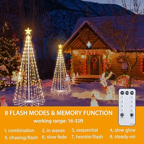 Miniatura 6 de Árbol de Navidad con forma de cono de Navidad, 7.5 pies con 295 luces LED, árbol de Navidad con 8 modos de temporizador, control remoto, árbol de