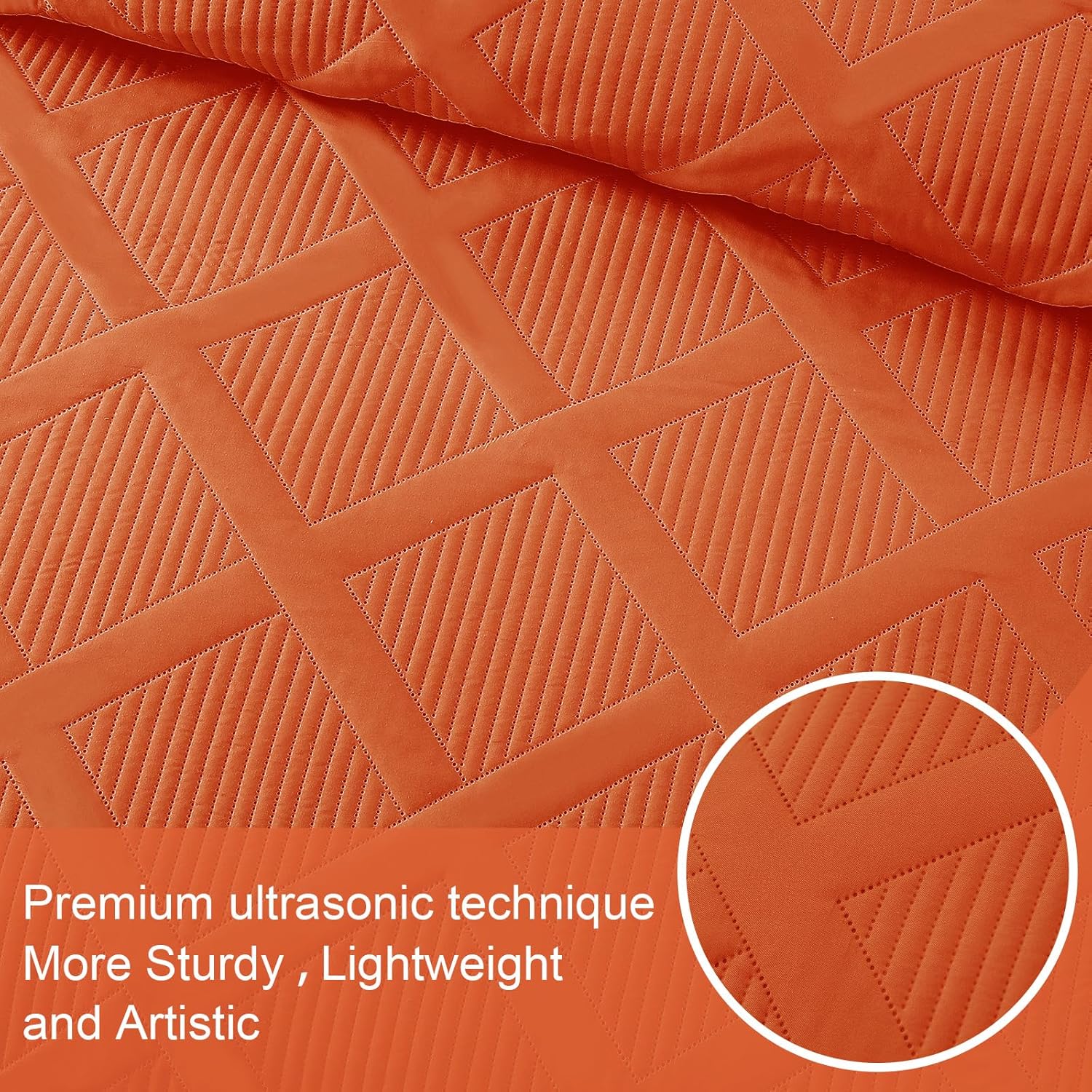 Exclusivo Mezcla King Quilt Set- Burnt Orange Quilts Bedding Set with 2 Pillow Shams, Modern King Bedspread with Striped Pattern, Soft Lightweight Bedspreads Coverlets for All Seasons - Image 4