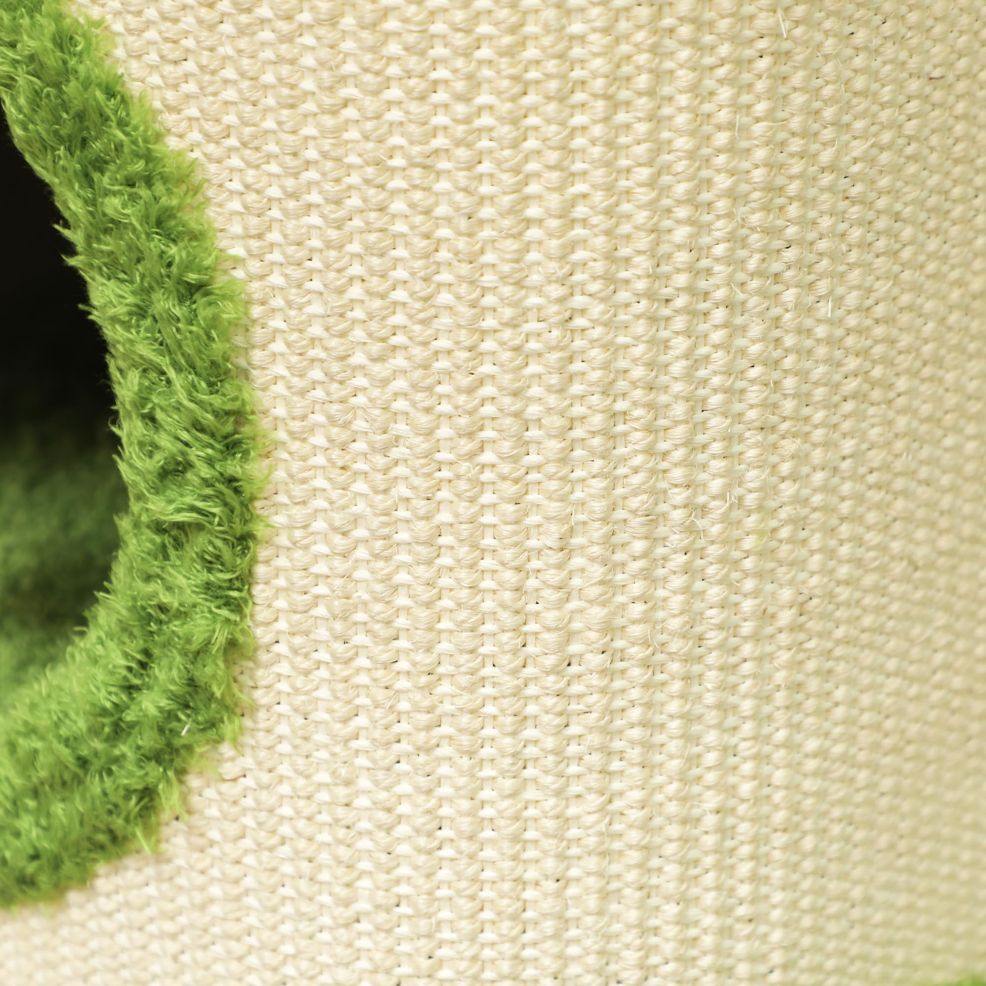 PawHut Kratztonne, 52 cm hoch Katzentonne mit 2 Höhle, Kratzbaum mit Marienkäfer-Spielzeug, Katzenturm aus Sisal, Katzenhöhle Katzenhütte für Katze bis 5 kg, Grün+Cremeweiß