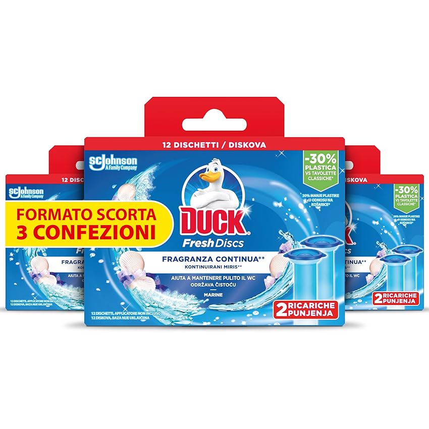 Immagine del prodotto Duck Fresh Discs, Detergente Bagno, 36 Dischi Gel Igienizzanti WC, Profumo Marine, Formato Scorta da 6 Ricariche