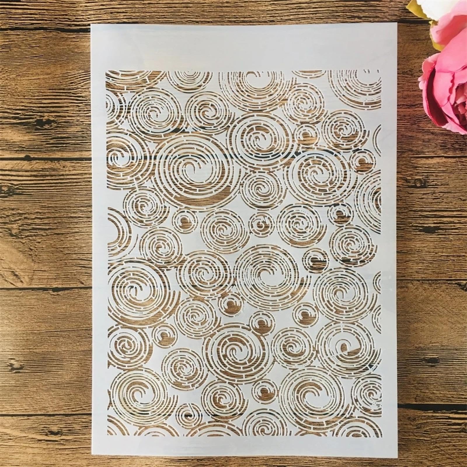 Stencil riutilizzabili per pittura, 8 pezzi, formato A4, 29 cm, a rete cava ondulata, con foglie ondulate, stencil per dipingere su legno, pareti, porte, tela, decorazioni per la casa