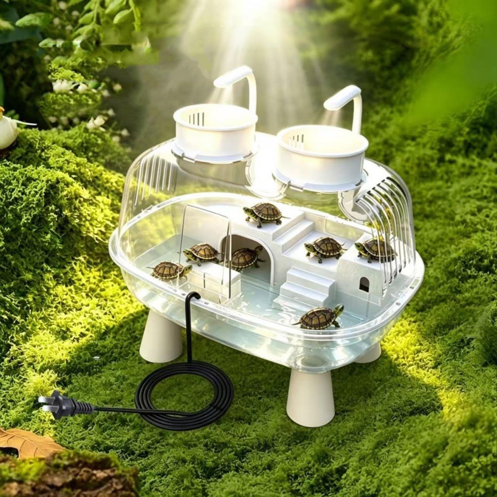 Hábitat Para Tortugas Con Luz Y Zona De Asolamiento Transparente | Tortuguera, Hábitat Para Reptiles Mascota Para Interior Hogar Salón Apartamento Oficina Balcón Estanque Serpiente Rana
