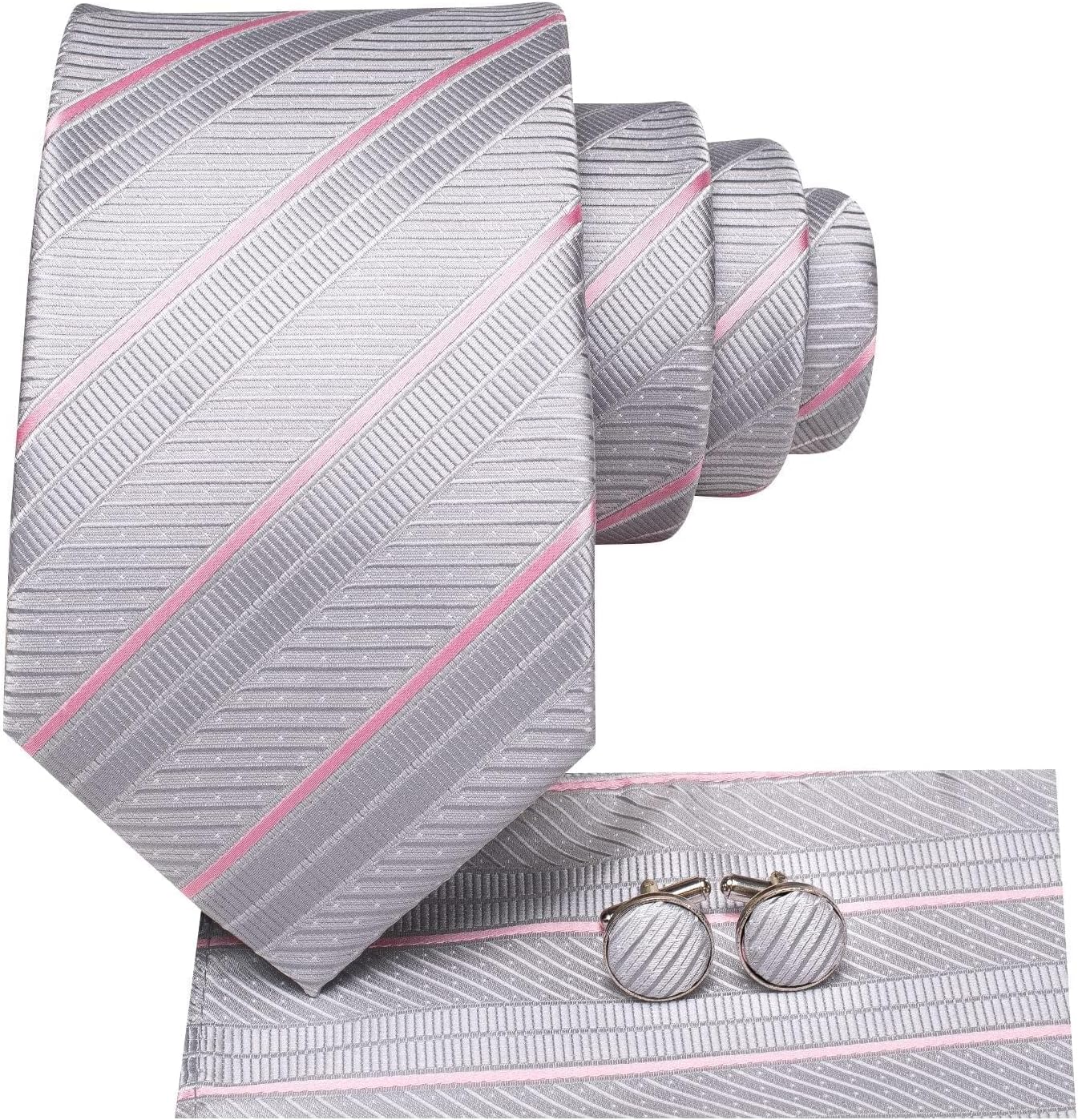 Dubulle Mens Paisley Striped Tie WOVEN Necktie for Men and Handkerchief Cufflinks Set Wedding Formal Business - Image 2