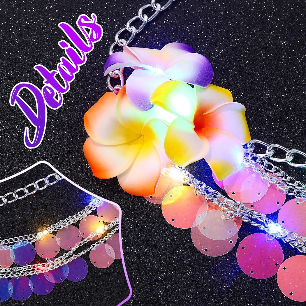 Light up Sequin Waist Belt Chain Silver Fashion Rave Body Accessories for Women