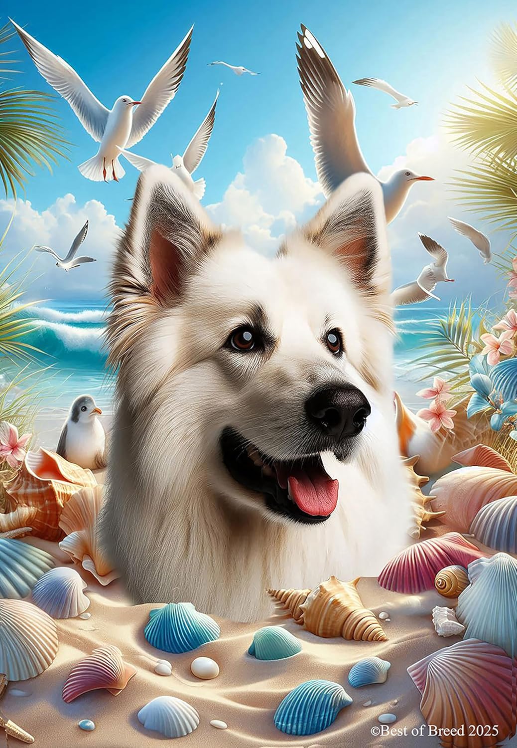 German Shepherd White - Best of Breed Summer Beach Outdoor House Flag 28" x 40"