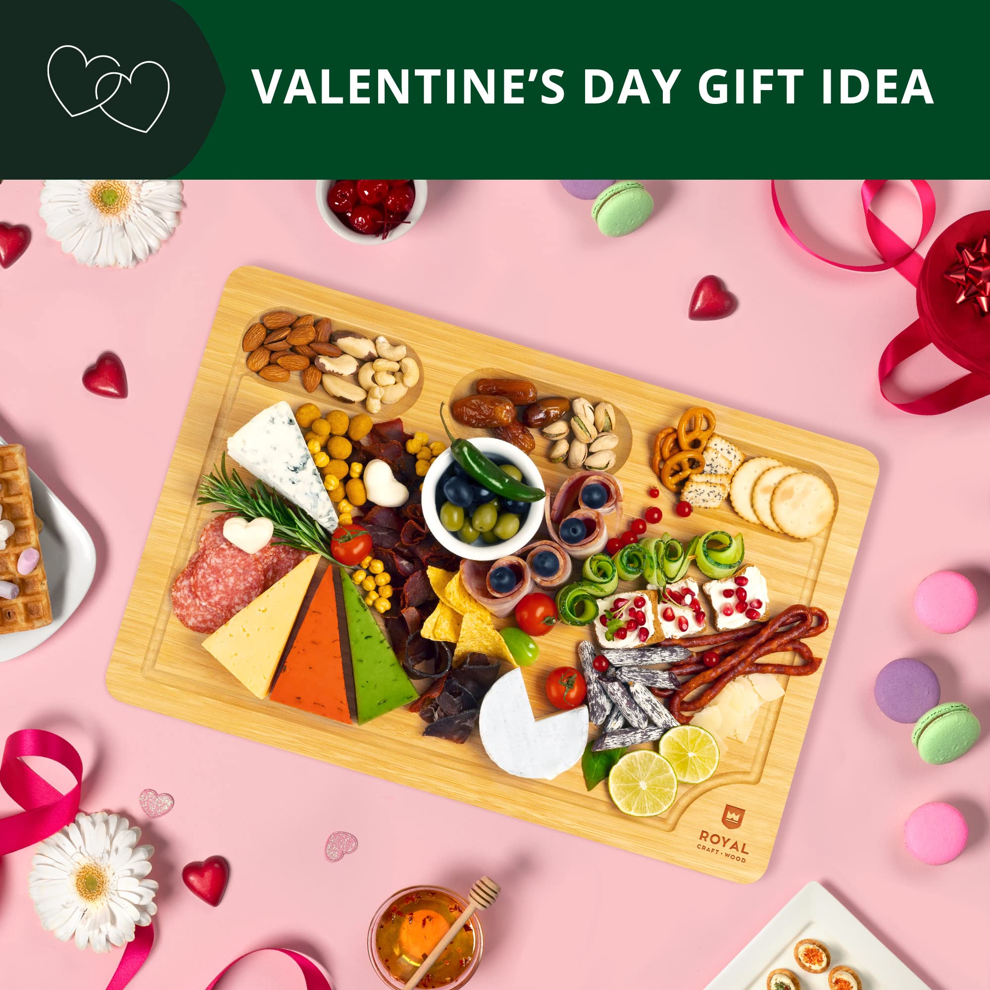 Large Round Cheese Board and Knife Set Charcuterie Board, Bamboo