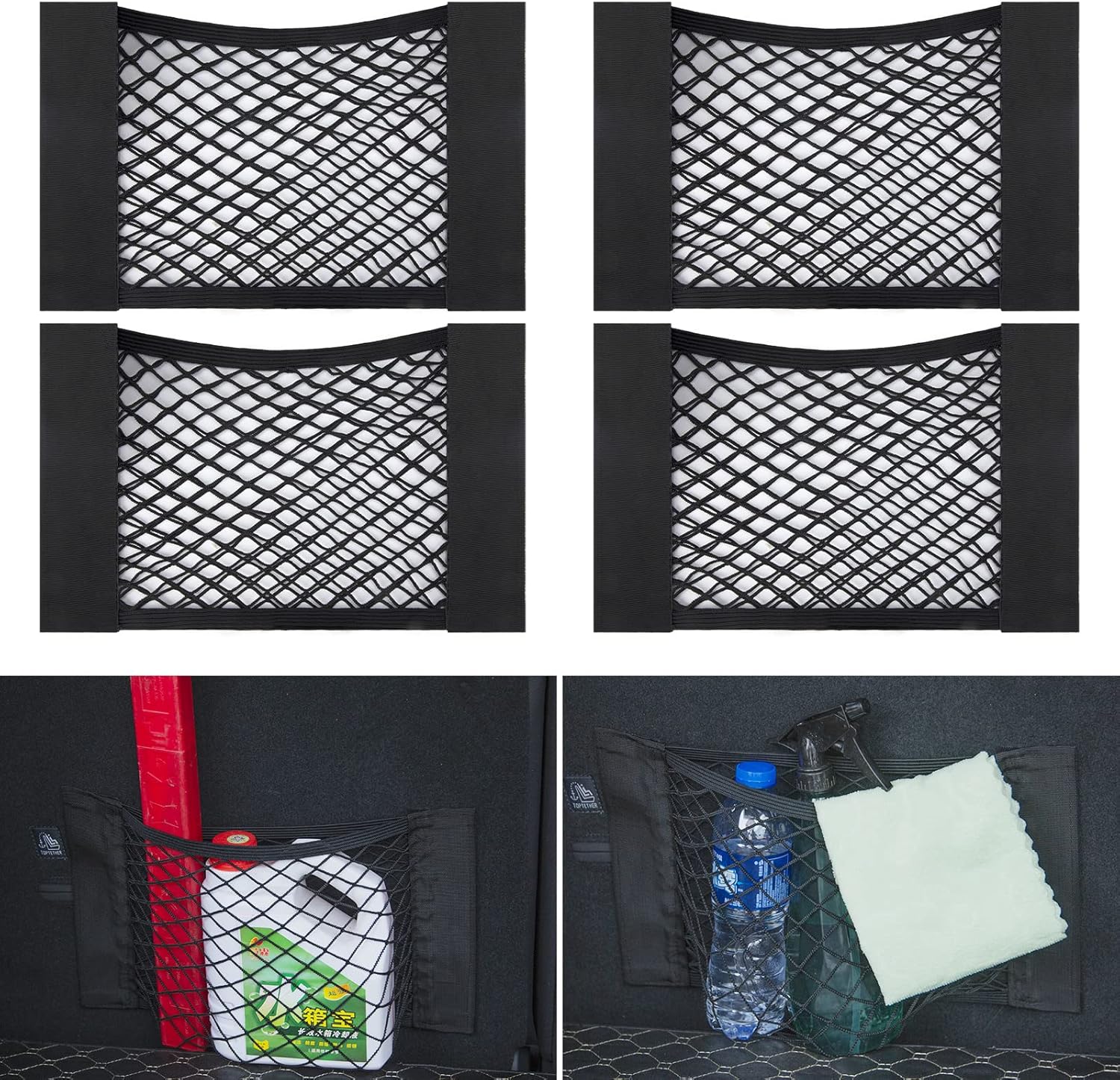 Netztasche Auto Kofferraum Organizer Klett 4 Stück Universal Ablagenetz ...