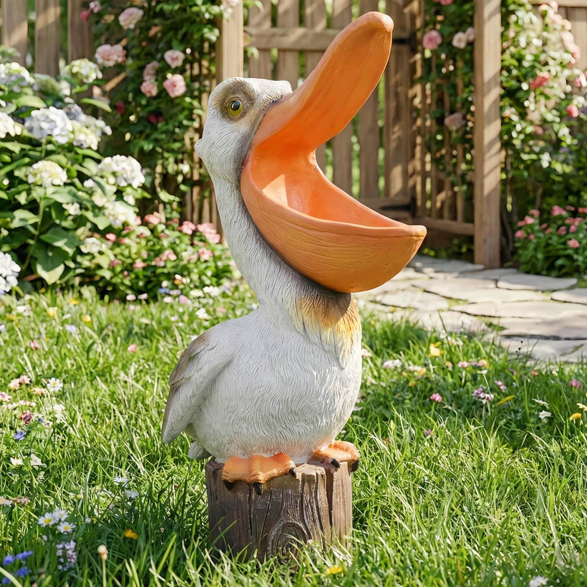 Statua di pellicano a energia solare, decorazione per esterni da giardino a energia solare, decorazione per cortile illuminata a LED, scultura di uccellino resistente, decorazione per esterni