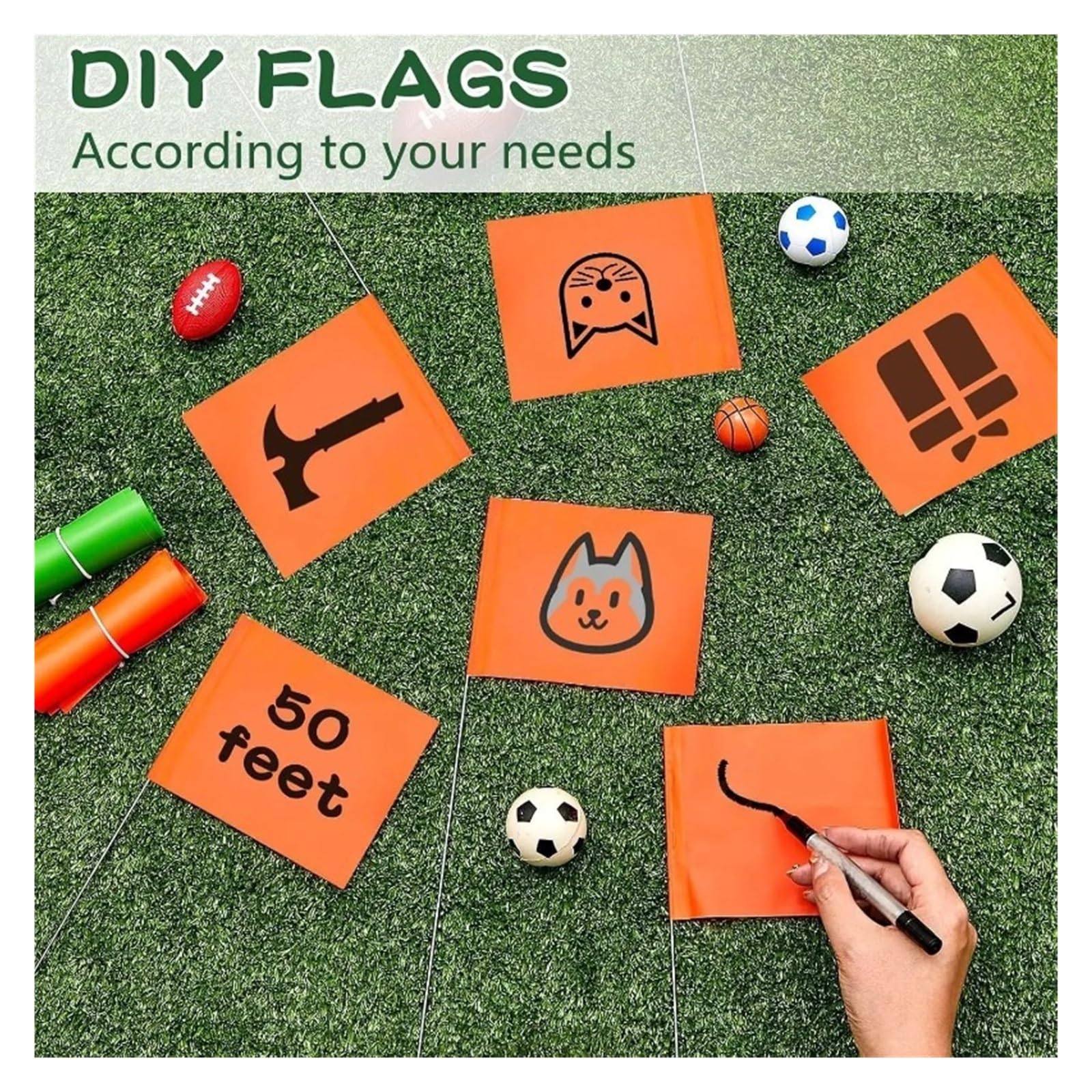 Bandera de marcado 10-50 Uds. Banderas de marcado impermeables for construcción Entrenamiento mascotas posicionamiento césped(Red,50PCS)