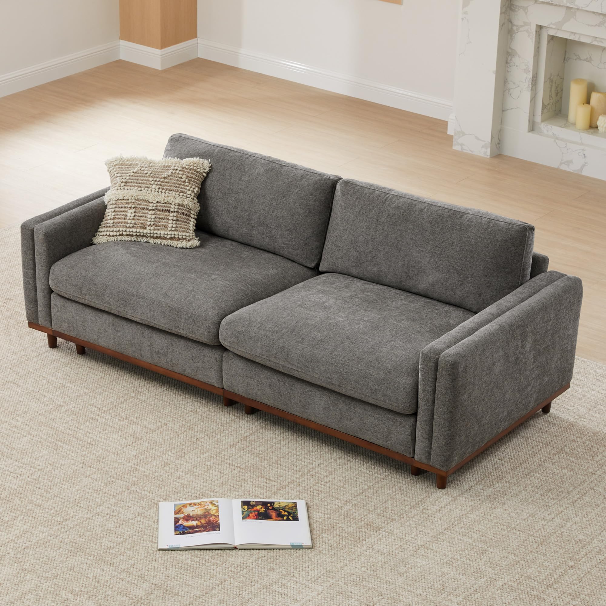 CHITA Super Large Luxury Loveseat Sectional Modular Sofa, Down Filled Modern Sofa, Deep Seat Comfty Cloud Couch, 83 inch Width, 2 Seat Couch, Solid Wood Leg, Grey