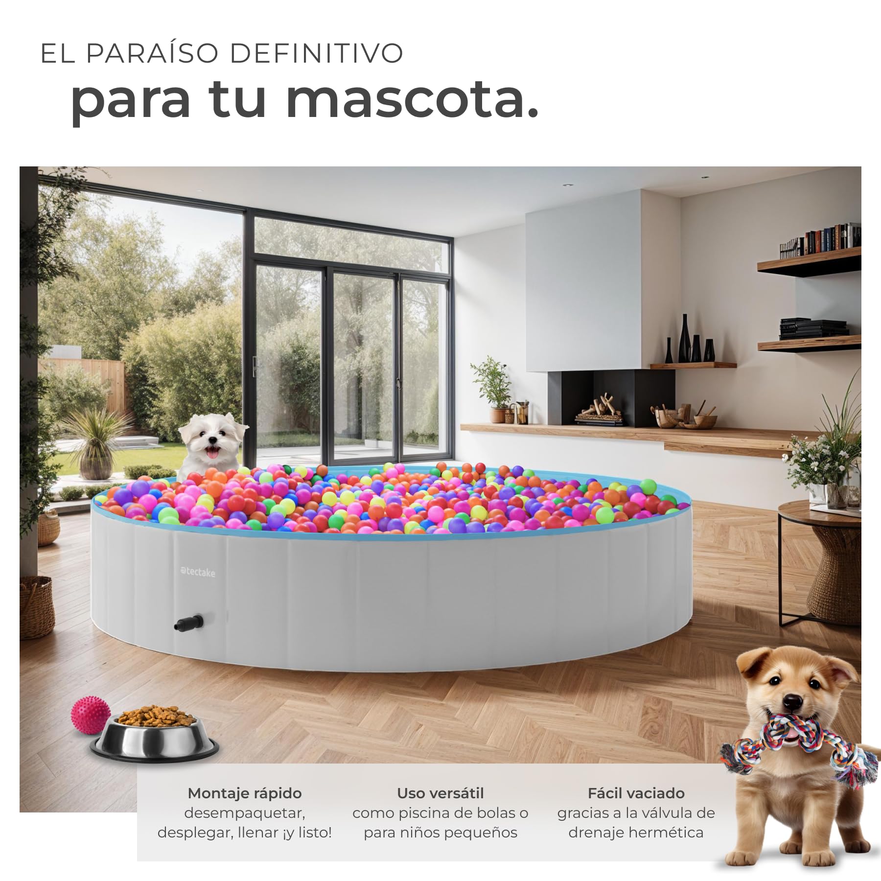 tectake® Piscina Plegable para Perros, Piscina Mascotas, Bañera para Perros, PVC Resistente, Plegable para Gatos, Pet Pool, Bañera Desmontable Antideslizante, Accesorios Perro - 160 cm