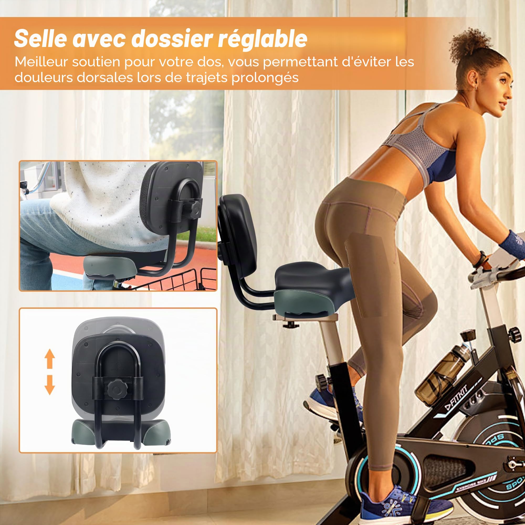 MEGHNA Dossier Selle de vélo avec dossier surdimensionné Selle souple confortable avec coussin en polyuréthane