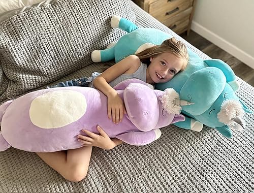 Vista 7 de MorisMos Almohada grande con forma de unicornio, 36.2 pulgadas, peluche de unicornio, almohada súper suave para abrazar para niñas y niños, almohada