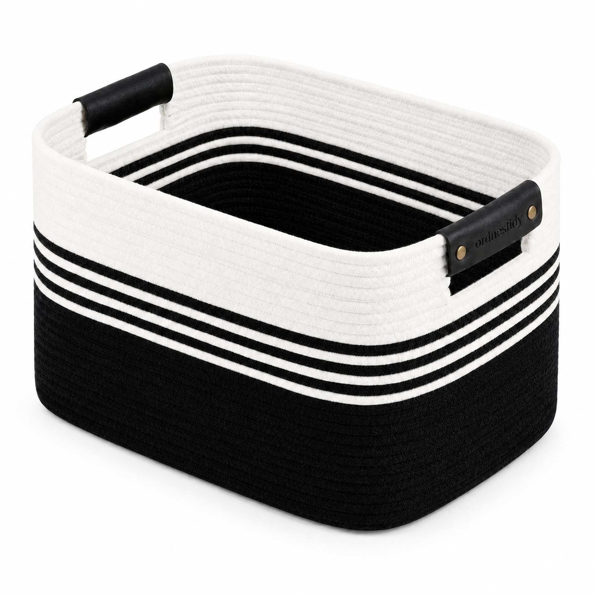 Cotton Rope Laundry Basket Extra Large, 22.8GAL Collapsible Woven Storage Baskets for Living Room Kids Toys Stuffed Animal,Boho Rectangular Decorative Hamper for Dirty Clothes, Blankets White Black